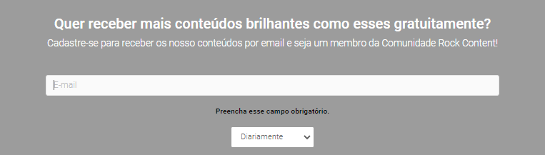 CTA para converter leads, com cinza ao fundo e campo para inserir e-mail e receber notícias.