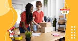 two women packaging products to be delivered to client