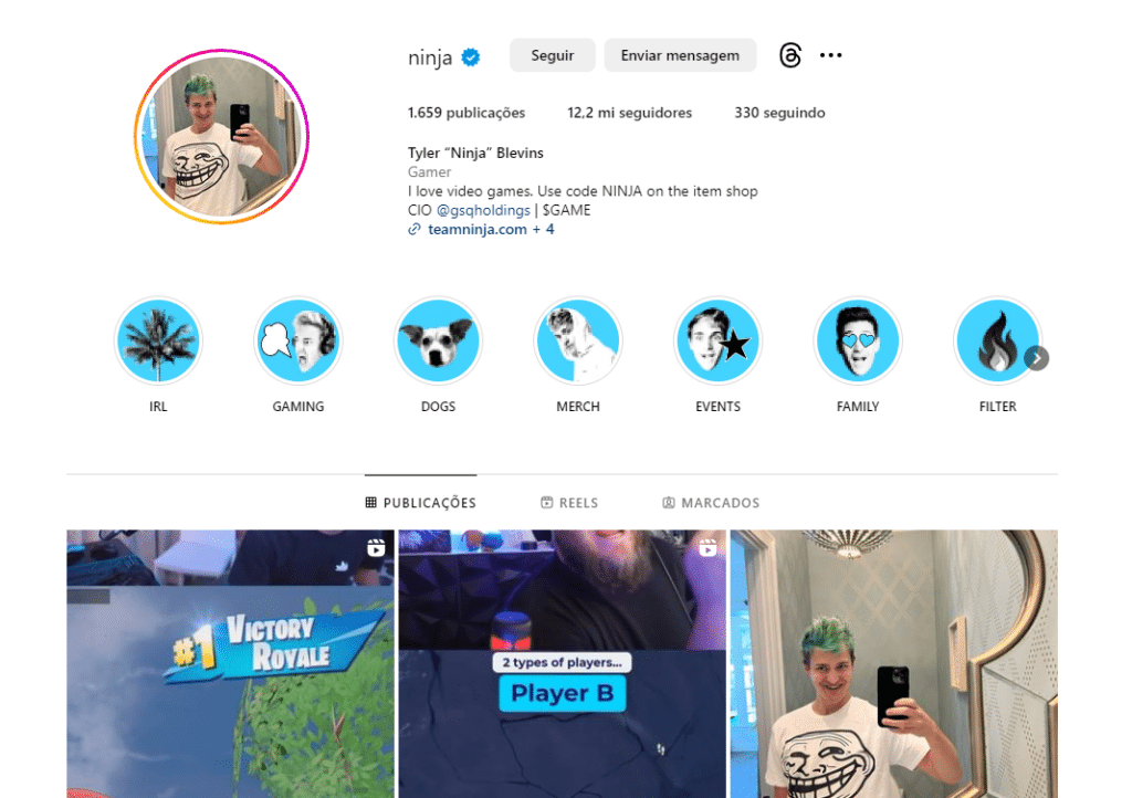 Ninja Instagram profile